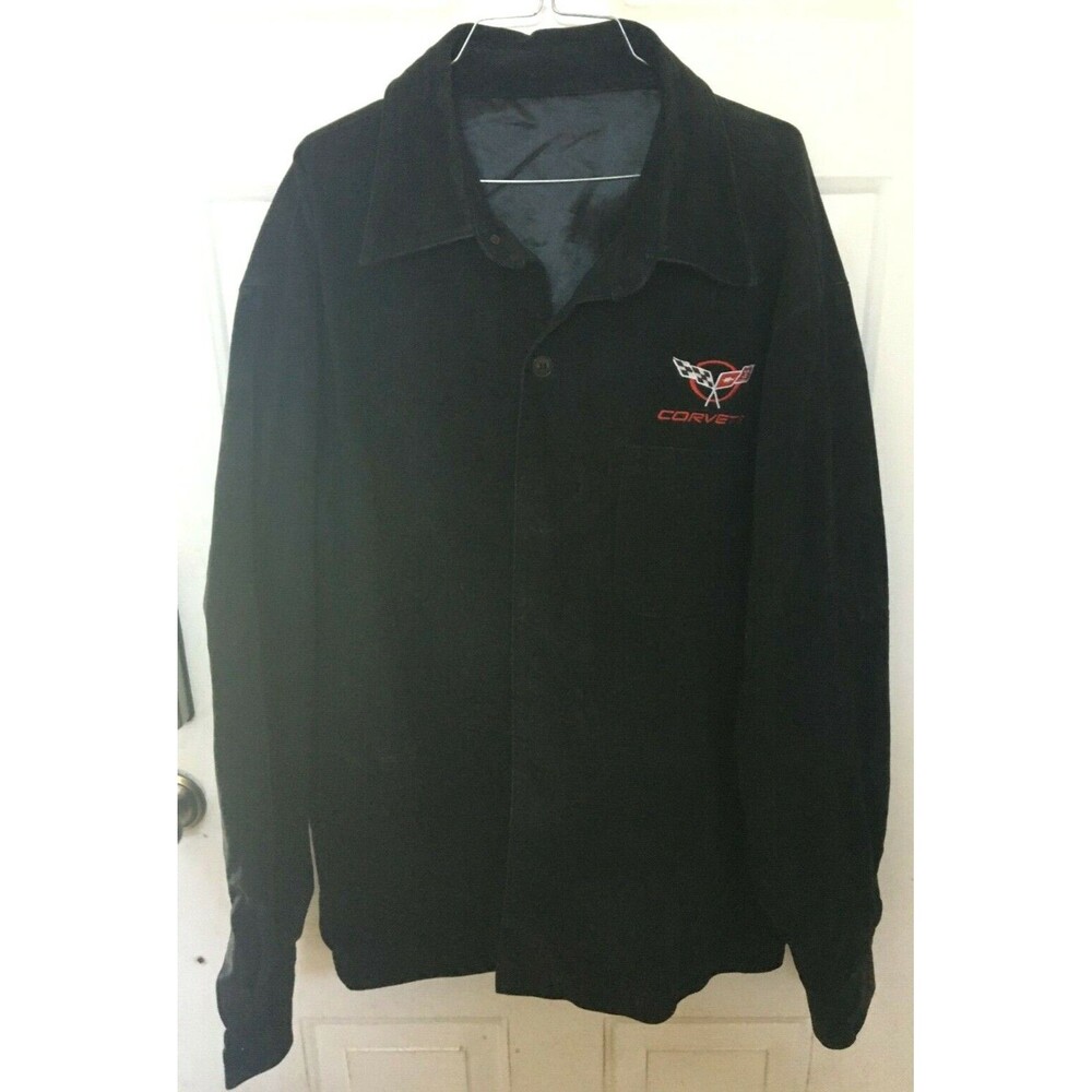 Men's Black Suede Jacket Corvette Red Logo Pocket XL Lined Free Shipping READ